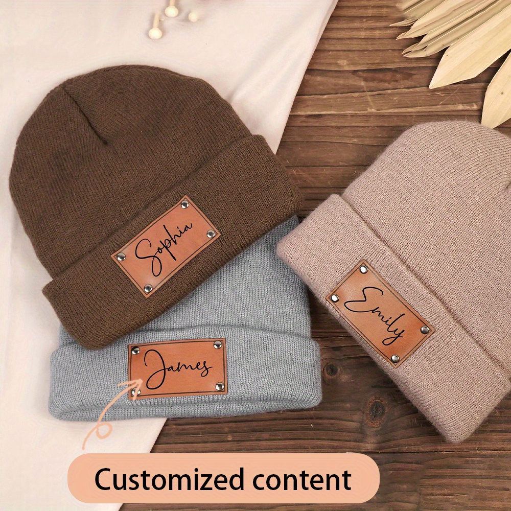 Beanie Cuffed Knit - Вязаная шапка-бини с кожаной нашивкой с